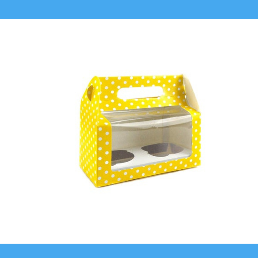Gift Box with Handles Windowed  with Recycled Material -Yellow or PolkaDot Color